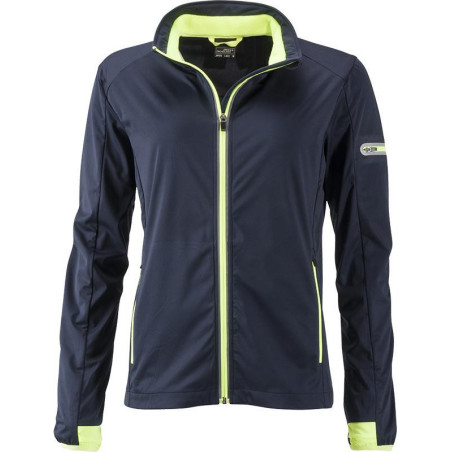 Veste Softshell sport Femme personnalisée en broderie marine jaune vif