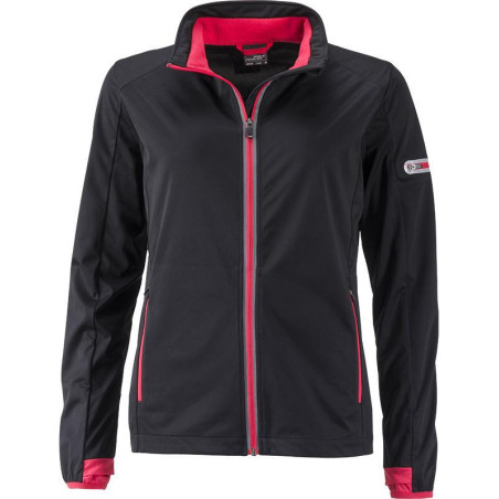Veste Softshell sport Femme personnalisée en broderie noir rouge clair