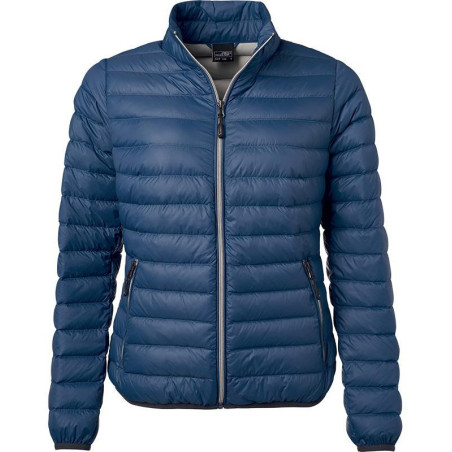 Doudoune en duvet femme personnalisée en broderie bleu indigo argent