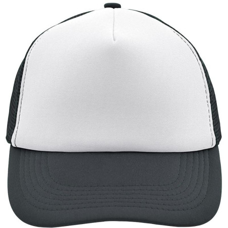 Casquette trucker 5 panneaux personnalisée en broderie blanc graphite