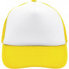 Casquette trucker 5 panneaux personnalisée en broderie blanc jaune soleil