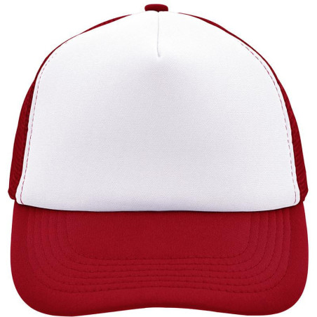 Casquette trucker 5 panneaux personnalisée en broderie blanc rouge