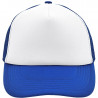 Casquette trucker 5 panneaux personnalisée en broderie blanc bleu roi