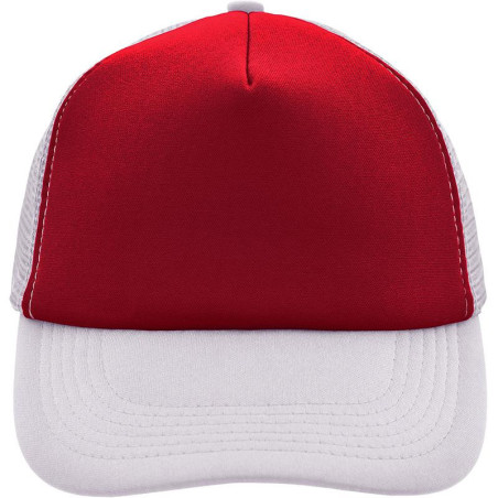 Casquette trucker 5 panneaux personnalisée en broderie rouge blanc