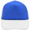 Casquette trucker 5 panneaux personnalisée en broderie bleu roi blanc