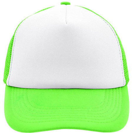 Casquette trucker 5 panneaux personnalisée en broderie blanc vert fluo