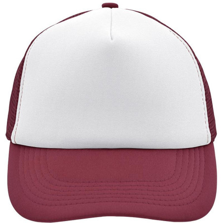 Casquette trucker 5 panneaux personnalisée en broderie blanc bourgogne