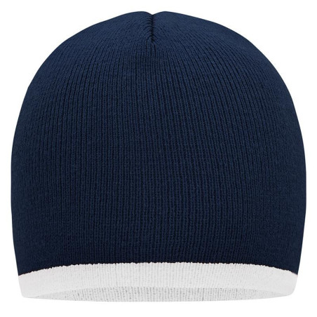 Bonnet avec bord contrasté personnalisé en broderie marine blanc