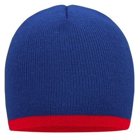 Bonnet avec bord contrasté personnalisé en broderie bleu roi rouge