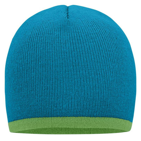 Bonnet avec bord contrasté personnalisé en broderie turquoise vert citron
