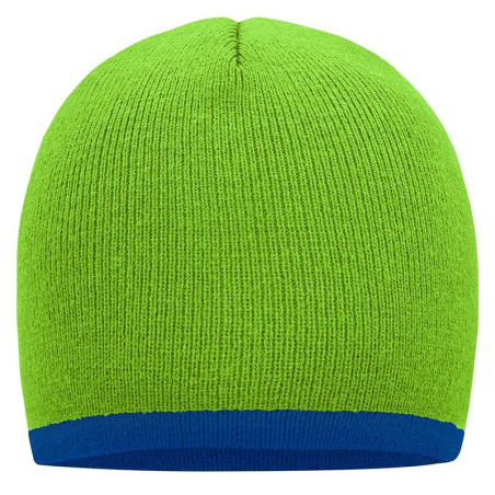 Bonnet avec bord contrasté personnalisé en broderie vert citron bleu roi