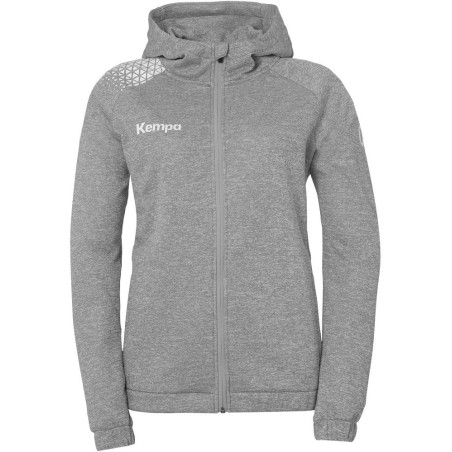 Veste de survêtement à capuche Kempa Femme Ambition 28 Gris Foncé Chiné Blanc face