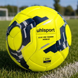 Ballon Uhlsport ELITE PRO TRAINING en situation sur terrain de football naturel