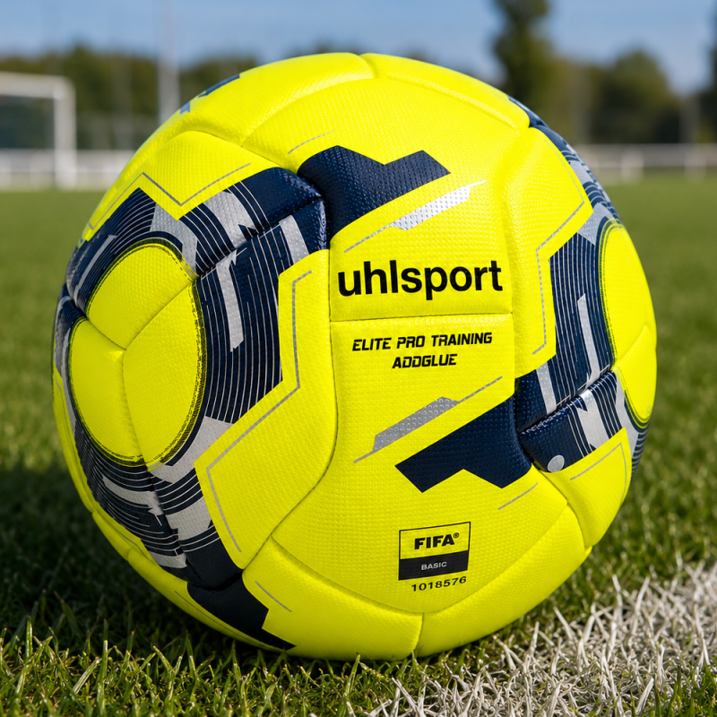 Ballon Uhlsport ELITE PRO TRAINING en situation sur terrain de football naturel