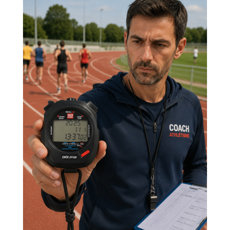 Chronomètre sportif pour coachs : mode trois coups et affichage précis