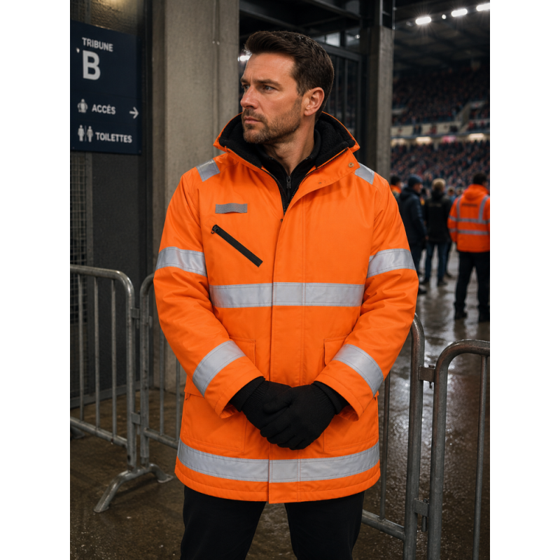 Parka de stadier haute visibilité homme - Imperméable et chaude