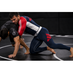 Legging compression homme adidas pour grappling et BJJ bleu/blanc/rouge