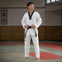 Dobok CHAMPION II Adidas Tissu Strié Col Blanc ou Noir | CLUB-SHOP.fr