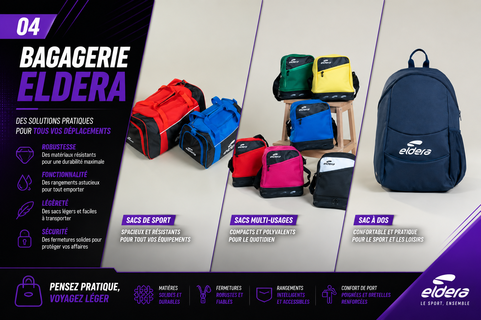 Bagagerie ELDERA sacs de sport et sacs à dos