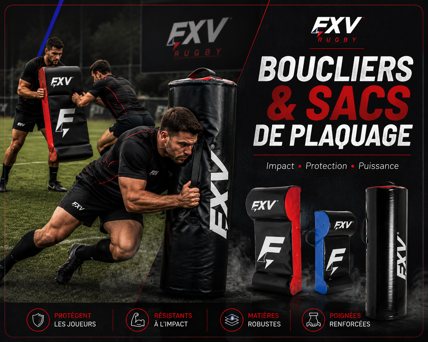 Boucliers et sacs de plaquage rugby FORCE XV