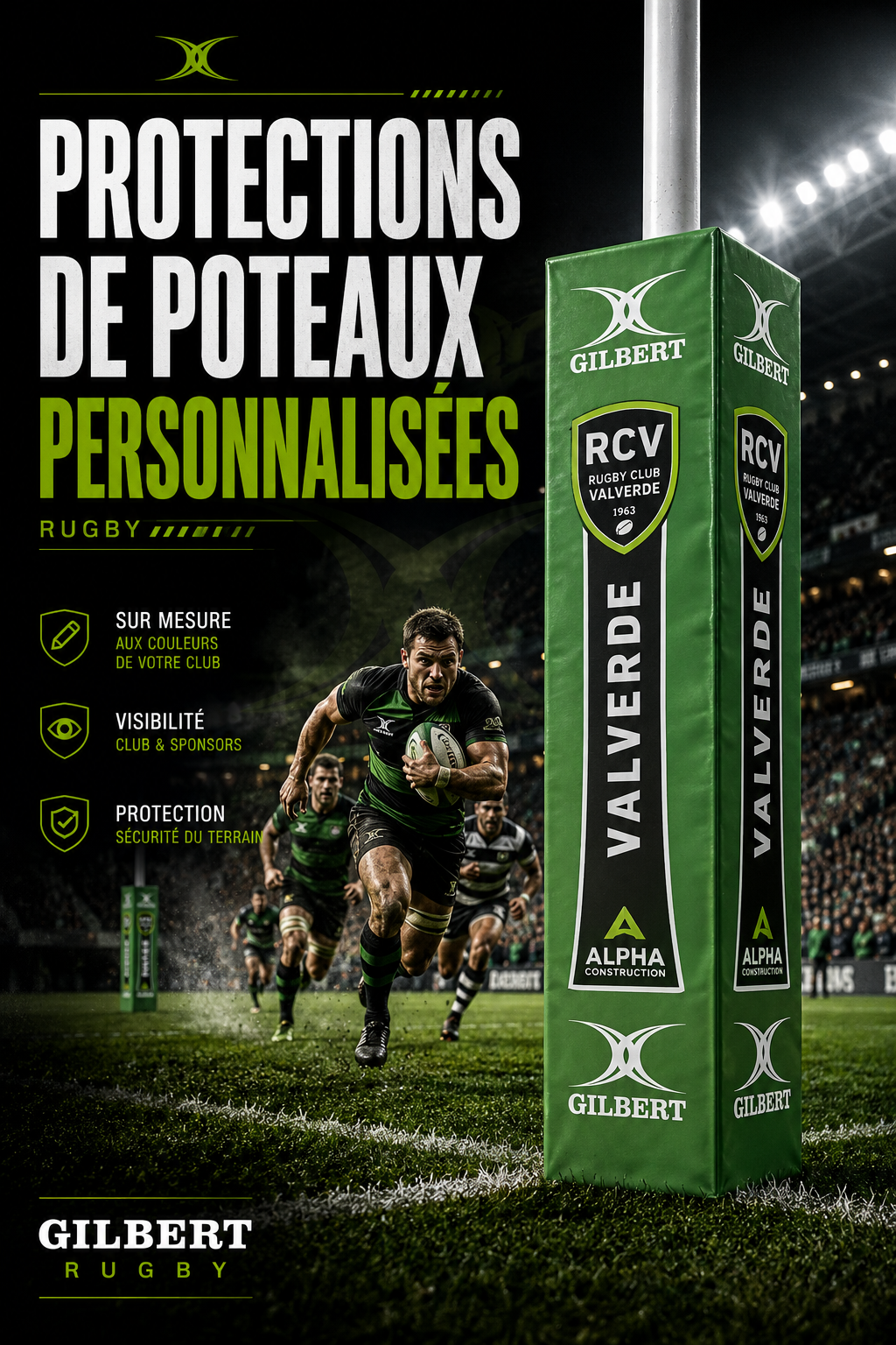 Protections de poteaux de rugby personnalisées pour clubs