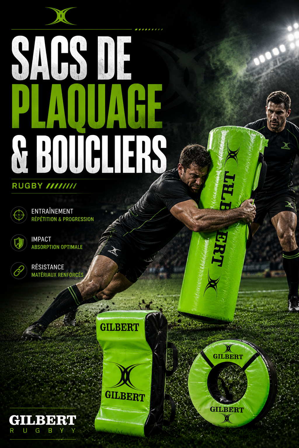 Sacs de plaquage et boucliers d'entraînement rugby Gilbert