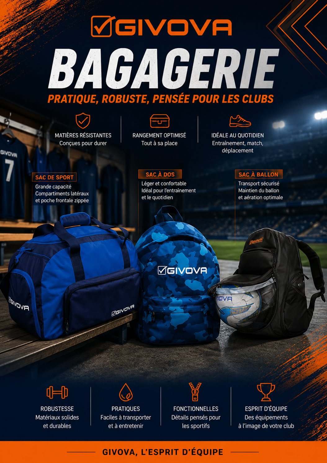 Bagagerie GIVOVA pour clubs et équipes sportives