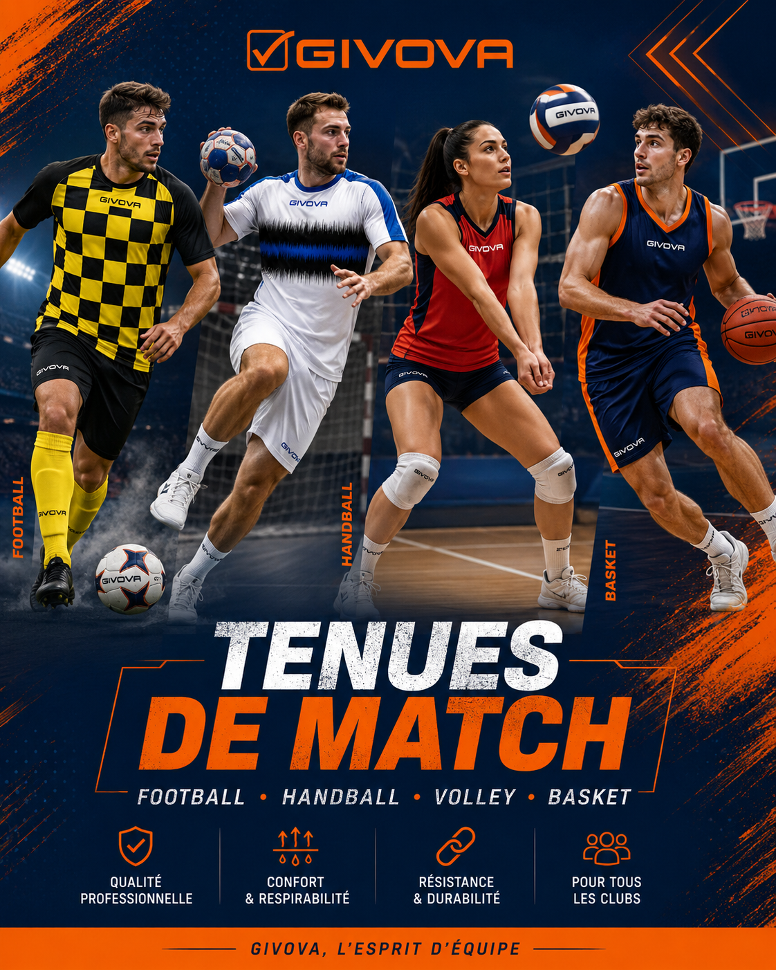 Tenues de match GIVOVA football handball basket et volley