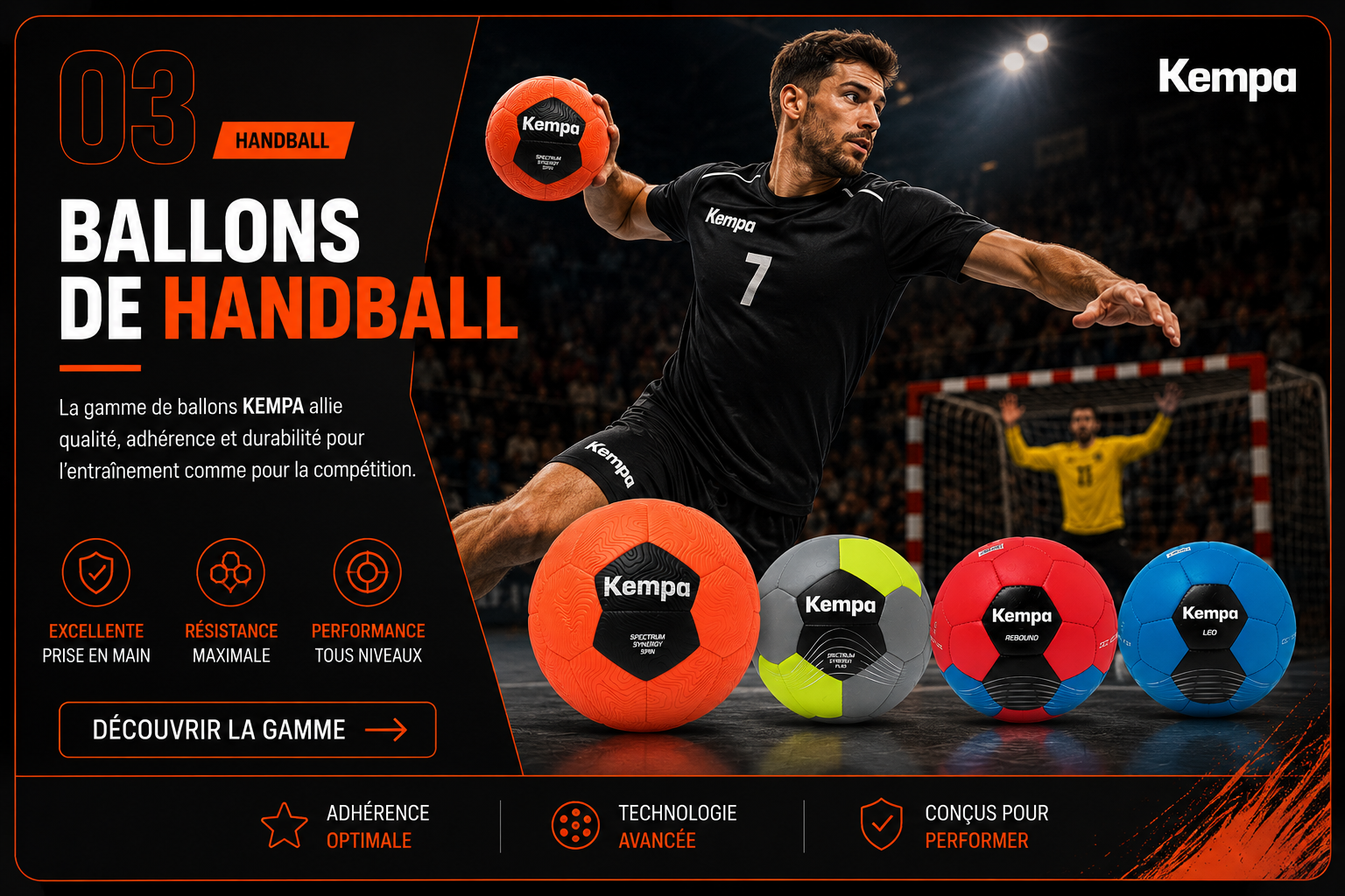 Ballons de handball KEMPA pour entraînement et compétition