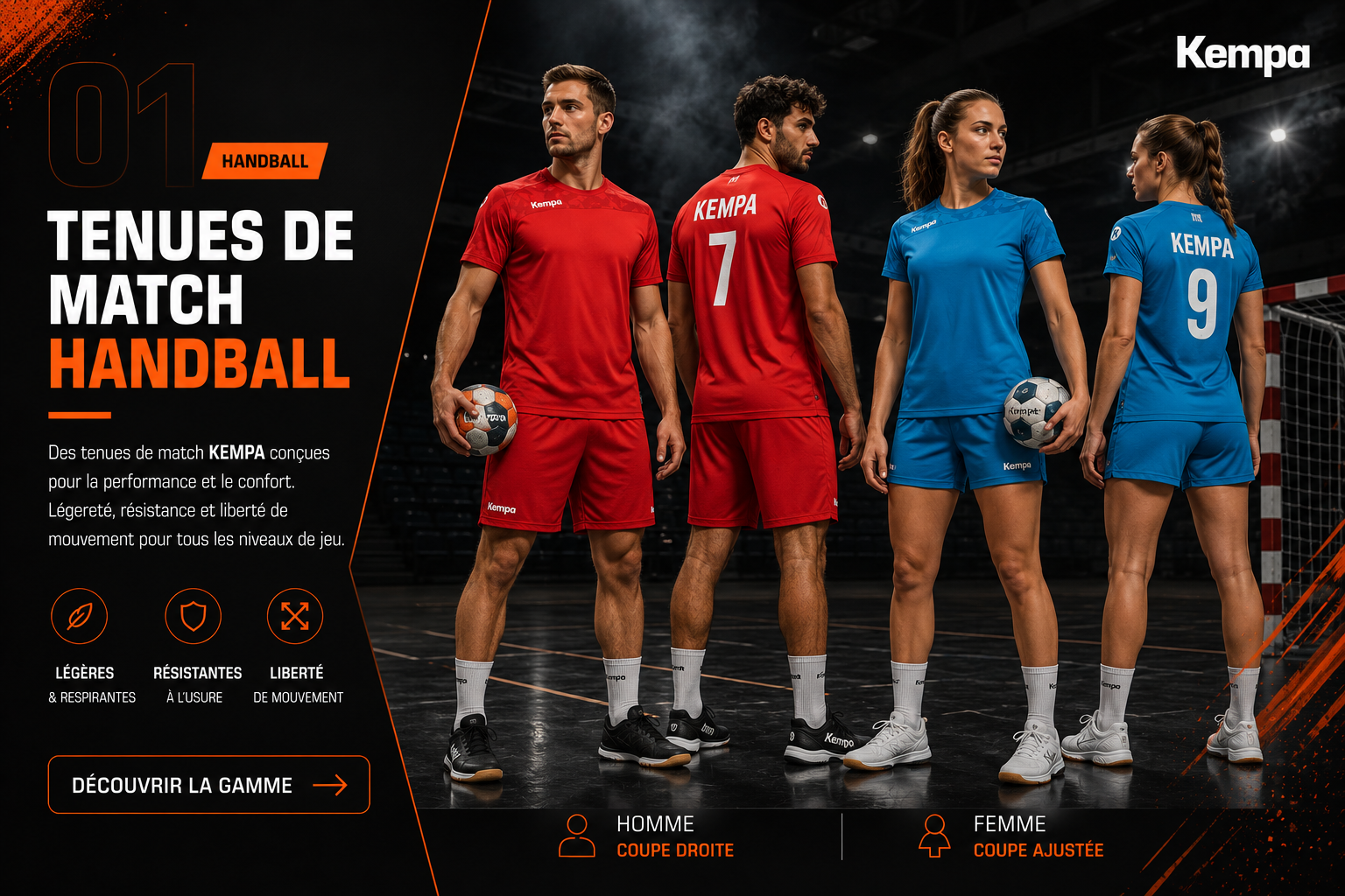 Tenues de match handball KEMPA homme et femme
