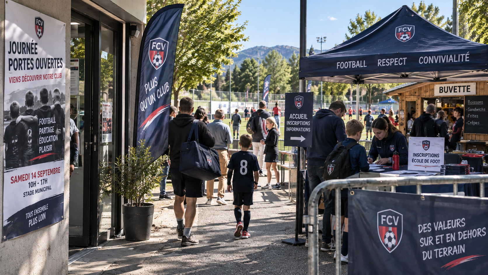 Communication et supports personnalisés lors d'un événement organisé par un club sportif