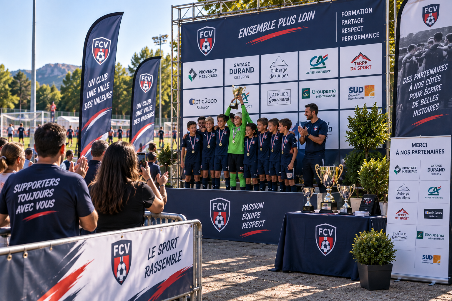 Club sportif valorisant ses partenaires lors d'une remise de récompenses