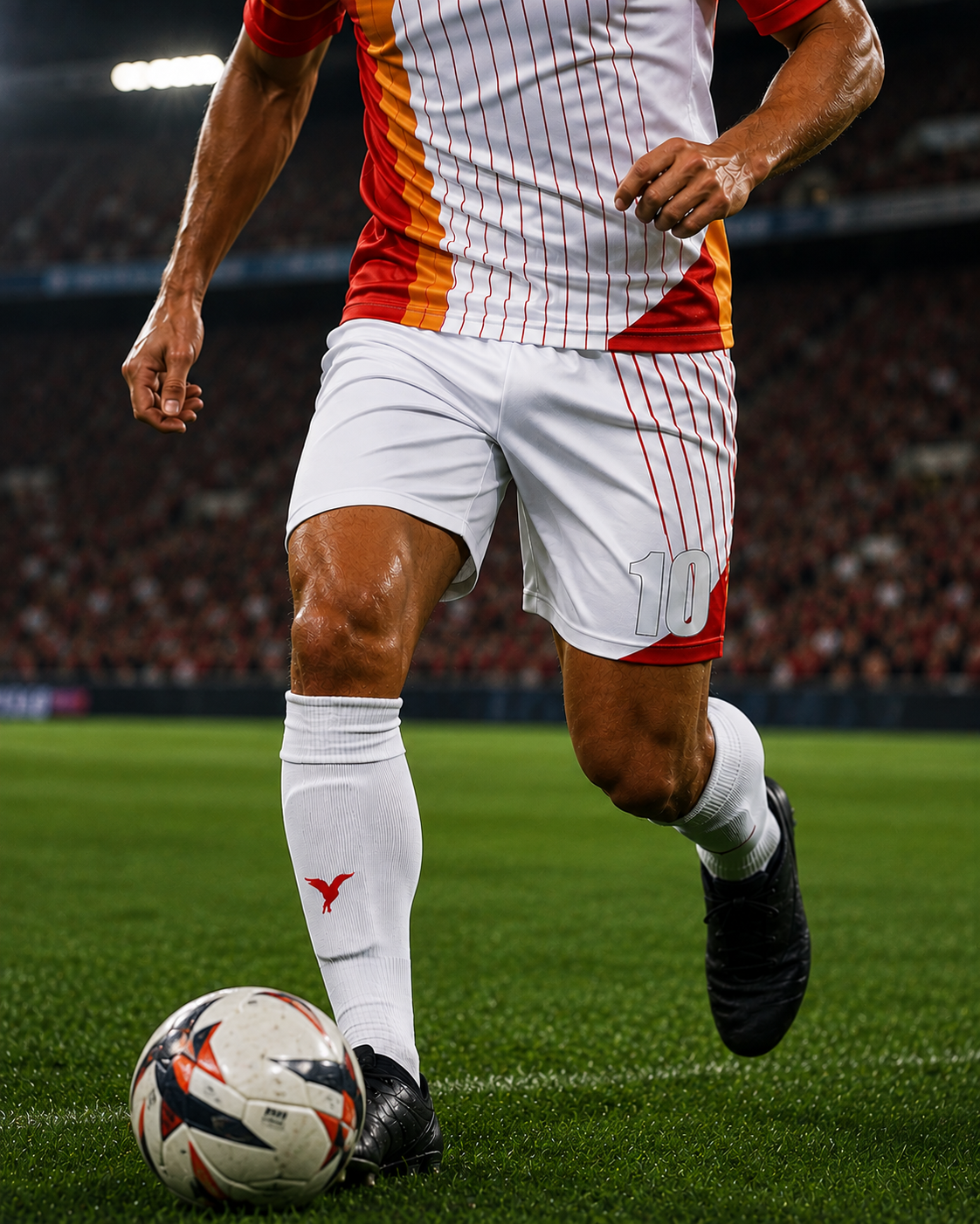 Short de football personnalisé sublimé ESMAÏA porté en situation de match