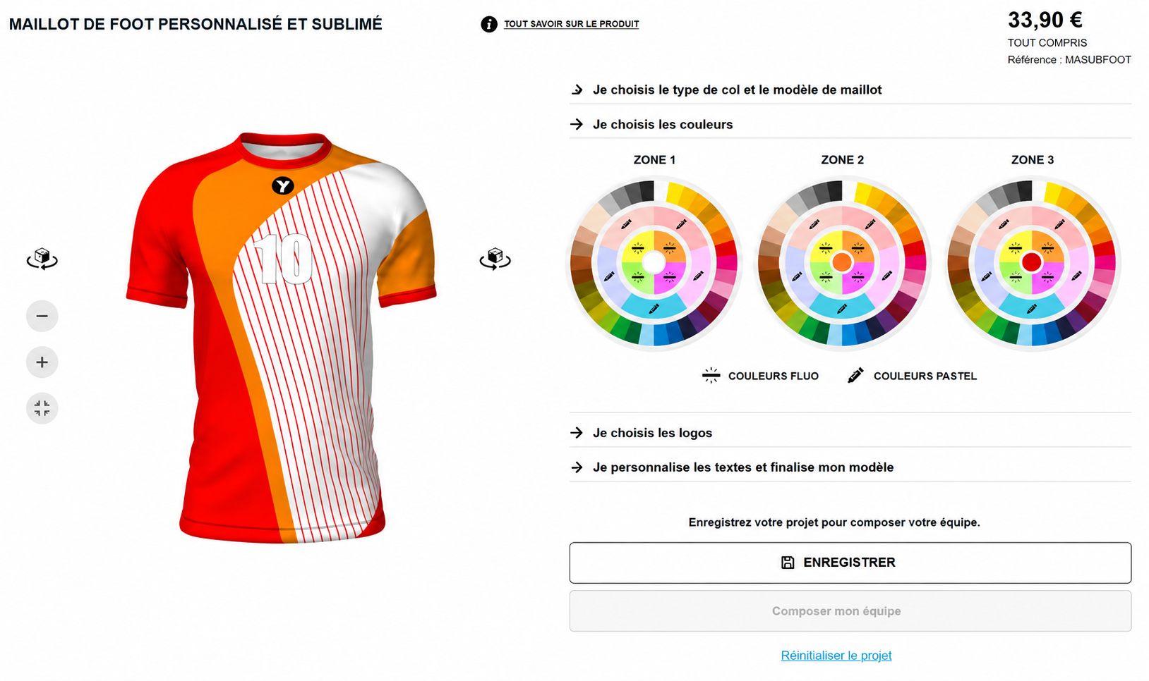 Configurateur 3D ESMAÏA football - personnalisation des couleurs du maillot