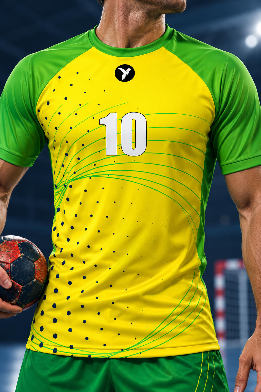 Maillot de handball personnalisé et sublimé ESMAÏA porté par un joueur