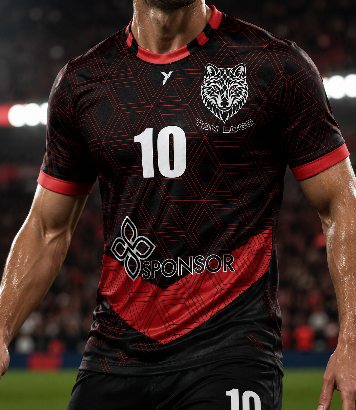 Maillot de football sublimé noir et rouge 100% personnalisable ESMAÏA