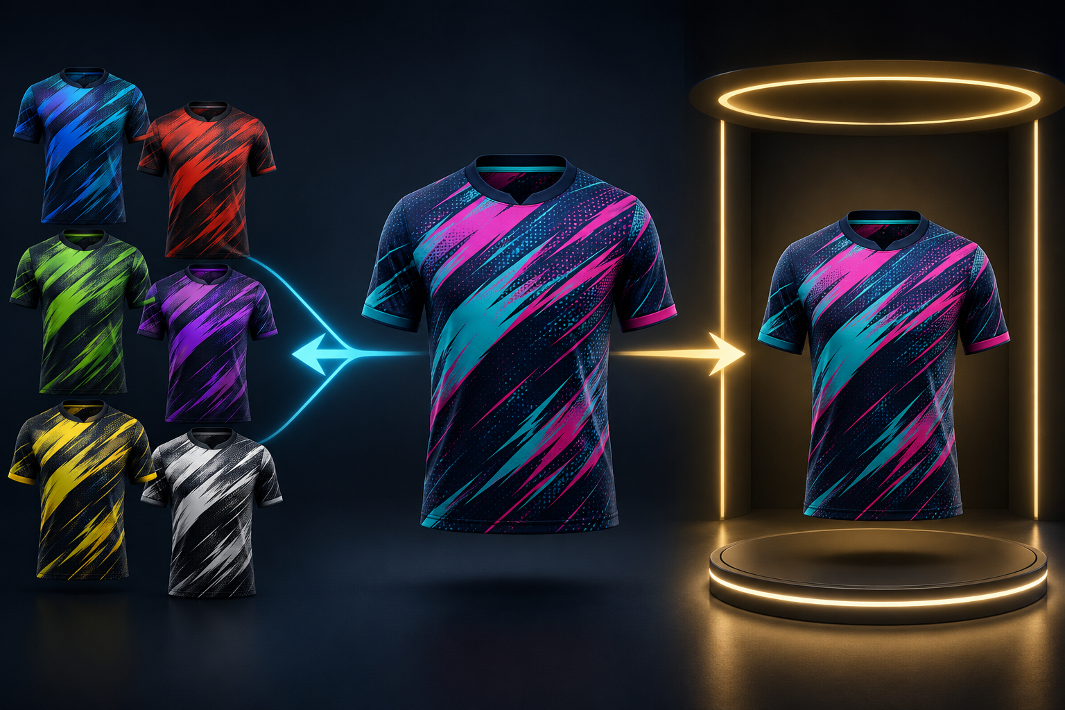 Illustration des deux possibilités proposées pour un design de maillot ESMAÏA : design réutilisable ou design réservé au projet du club