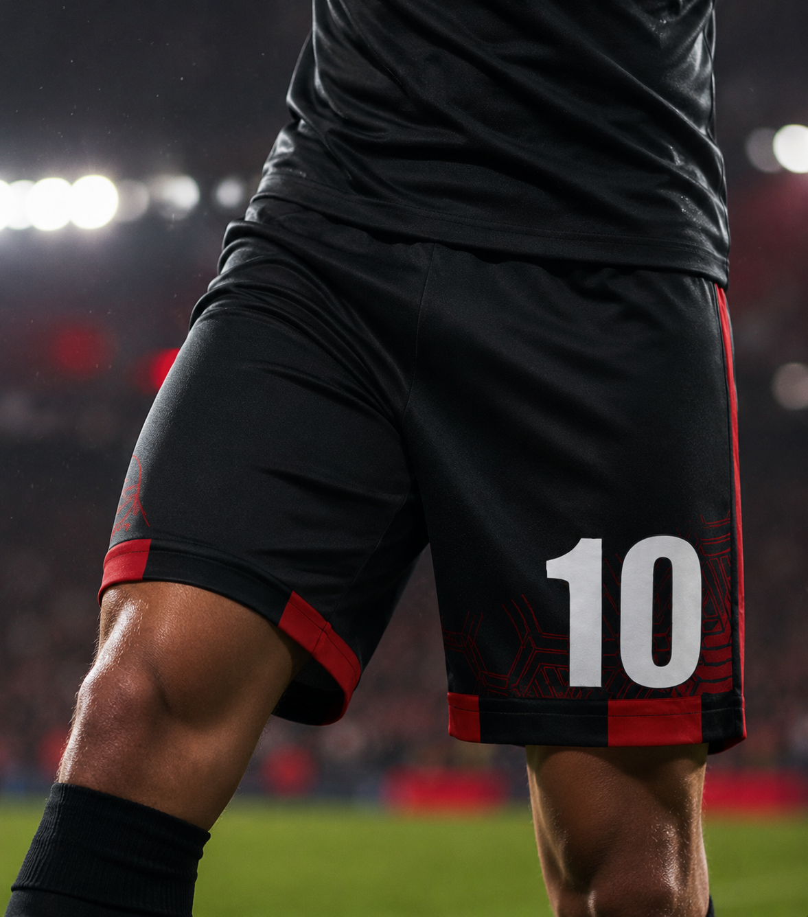 Short de football personnalisé sublimé ESMAÏA noir et rouge