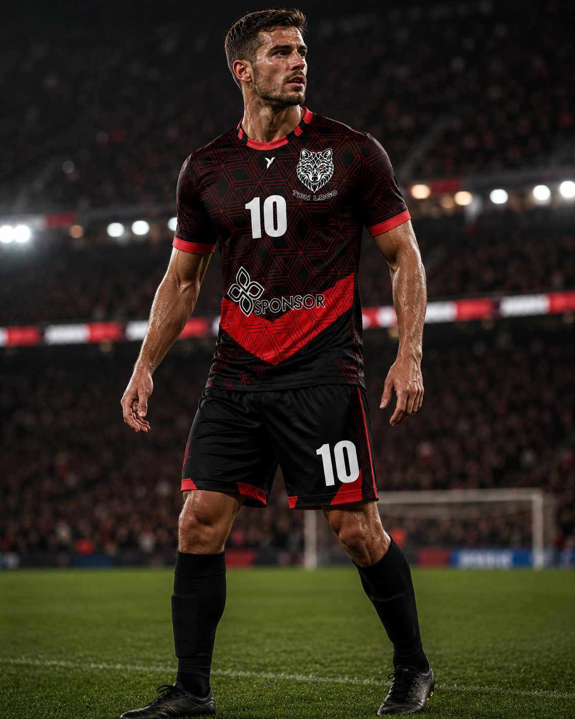 Tenue complète football maillot et short sublimés ESMAÏA portée en match