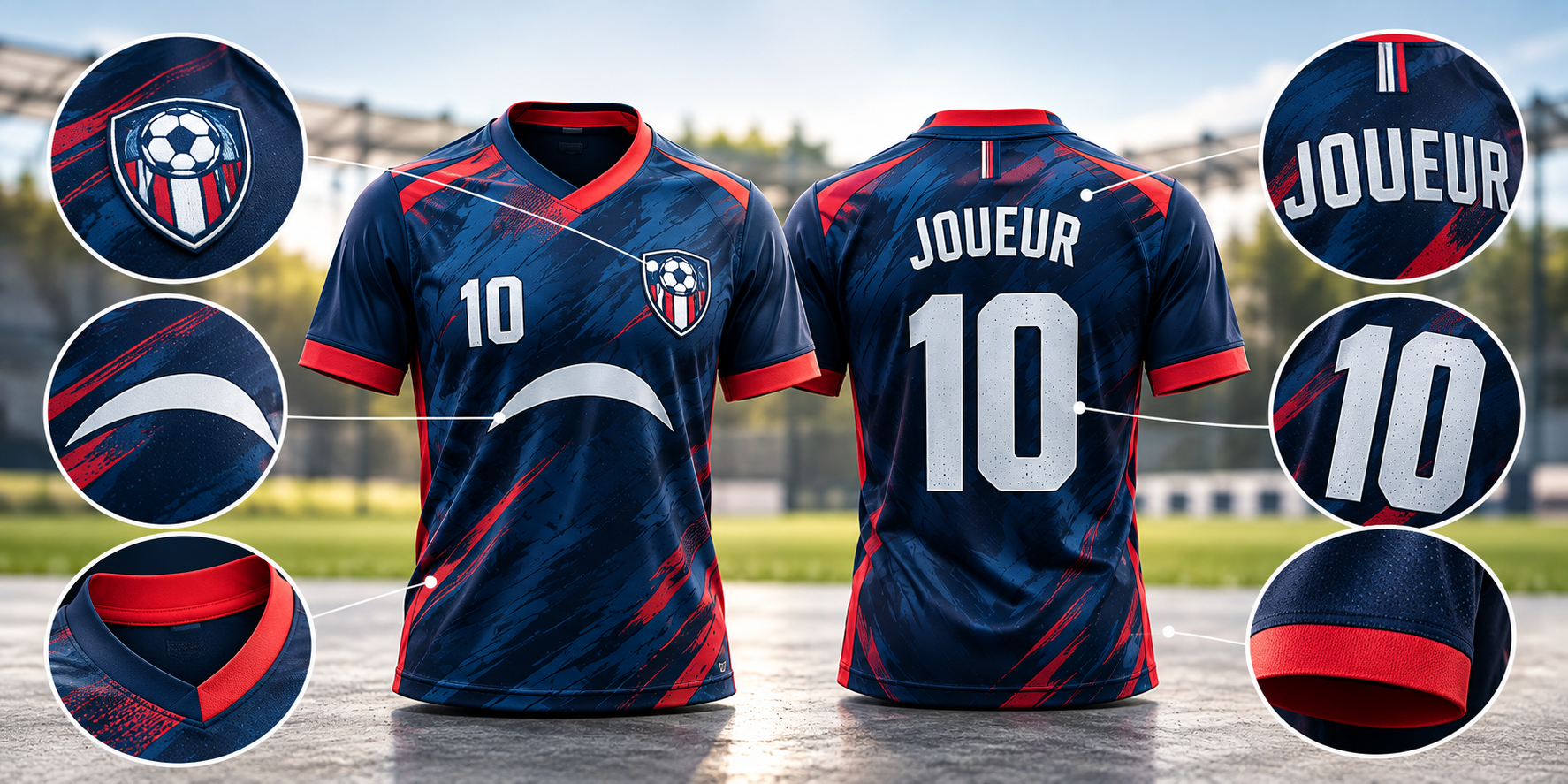Exemple de maillot de sport personnalisé avec logo, nom et numéro